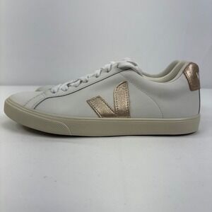 Veja Women's Esplar Leather Sneakers Extra White Platine Rose Gold Size 6